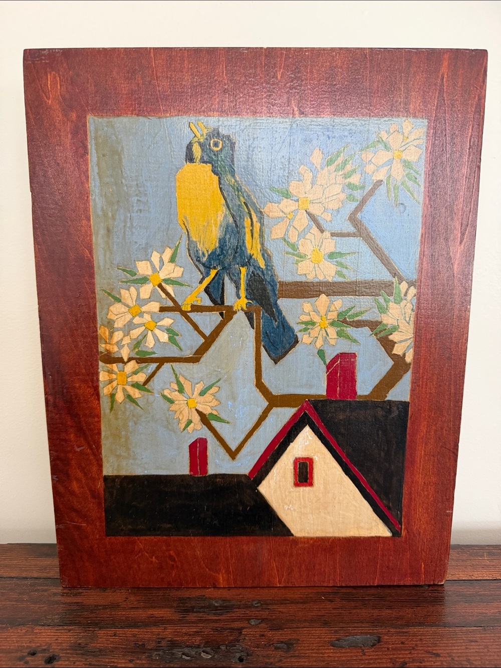 Folk Art Hand Painted Bird on Branch Box.